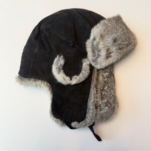 Crown Cap Suede and Rabbit Aviator Trapper Hat, Size XL